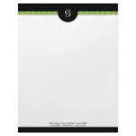 Modern Green Stripes &amp; Black Monogram Letterhead