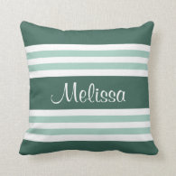 Modern Green Stripes Personalized Pillow