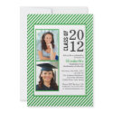 Modern Green Stripes Photo Graduation invitation invitation