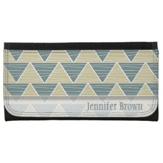 Modern Green Tan Triangle Zigzag Pattern Leather Wallet For Women