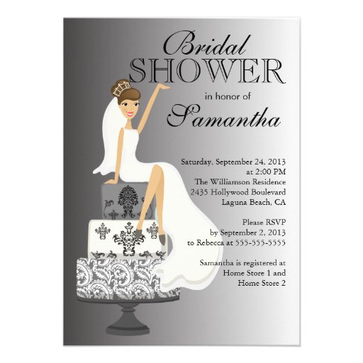 Modern Grey Brunette Bride Bridal Shower Personalized Invitations