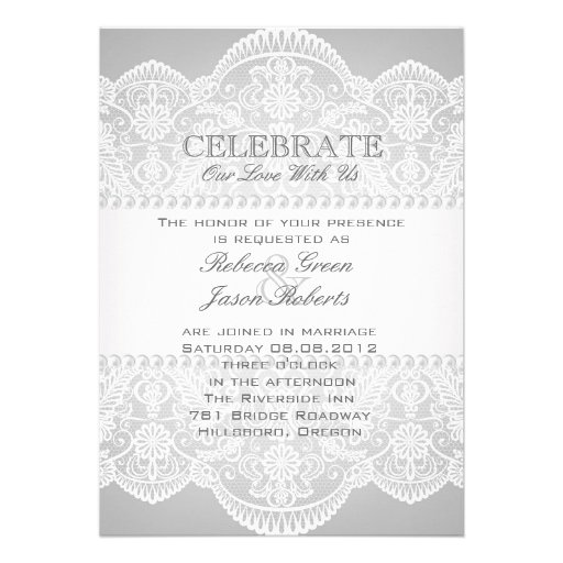 modern Grey pearl white lace vintage wedding Invites