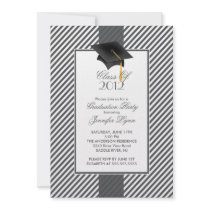 Modern Grey Stripe Graduation Party Invitation