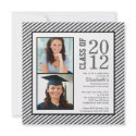Modern Grey Stripes Photo Graduation Invitation invitation