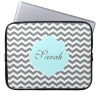 modern  grey, white chevron monogram laptop computer sleeves