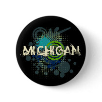 Modern Grunge Halftone Michigan Button Dark