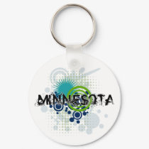 Modern Grunge Halftone Minnesota Keychain by MugUSA Modern Grunge Halftone Minnesota Keychain