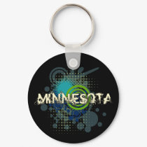 Modern Grunge Halftone Minnesota Keychain Dark by MugUSA Modern Grunge Halftone Minnesota Keychain Dark