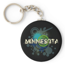 Modern Grunge Halftone Minnesota Keychain Dark
