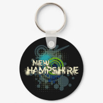 Modern Grunge Halftone New Hampshire Keychain Dark