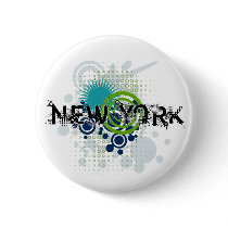 Modern Grunge Halftone New York Button