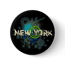 Modern Grunge Halftone New York Button Dark