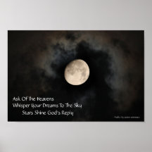Modern Haiku Moon and Clouds Poster