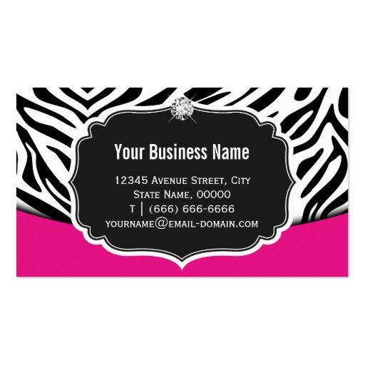 Modern Hair Stylist Black Pink Zebra Print Diamond Business Cards (back side)