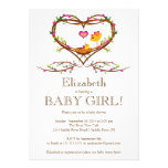 Modern Heart baby bird Girls Baby Shower invitations