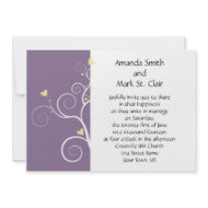 Modern Hearts Purple and Yellow Wedding Invitation invitation