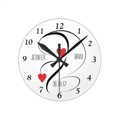 Modern Hearts & Swirls Wedding Custom Clock