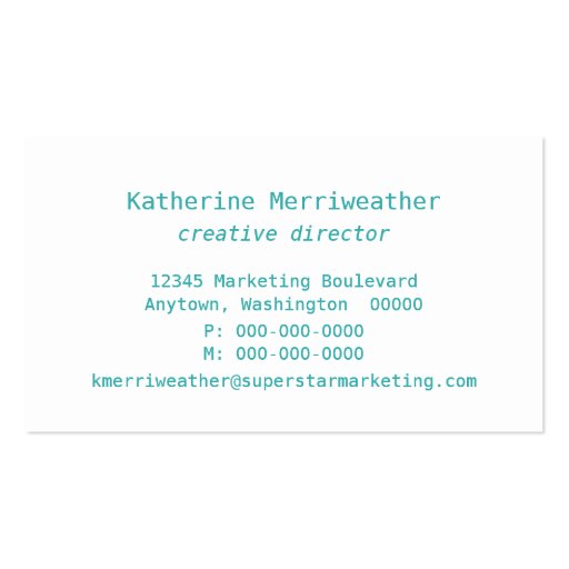 Modern Hipster Business Card, Turquoise (back side)