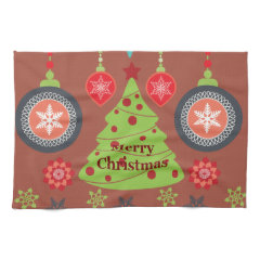 Modern Holiday Merry Christmas Tree Snowflakes Hand Towels