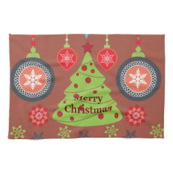 Modern Holiday Merry Christmas Tree Snowflakes Hand Towels