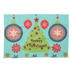 Modern Holiday Merry Christmas Tree Snowflakes Kitchen Towels