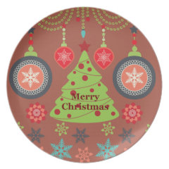 Modern Holiday Merry Christmas Tree Snowflakes Dinner Plate