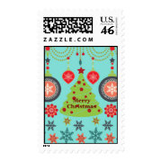 Modern Holiday Merry Christmas Tree Snowflakes Stamp