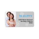 Modern holiday photo blue gray snowflake address label