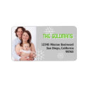 Modern holiday photo green gray snowflake address label
