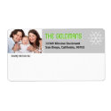 Modern holiday photo green gray snowflake address label
