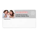 Modern holiday photo pink gray snowflake address label