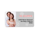 Modern holiday photo pink gray snowflake address label
