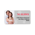 Modern holiday photo red gray snowflake address label
