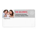Modern holiday photo red gray snowflake address label