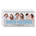 Modern holiday triptych blue gray happy holiday photocard