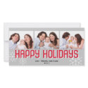 Modern holiday triptych red gray happy holiday photocard