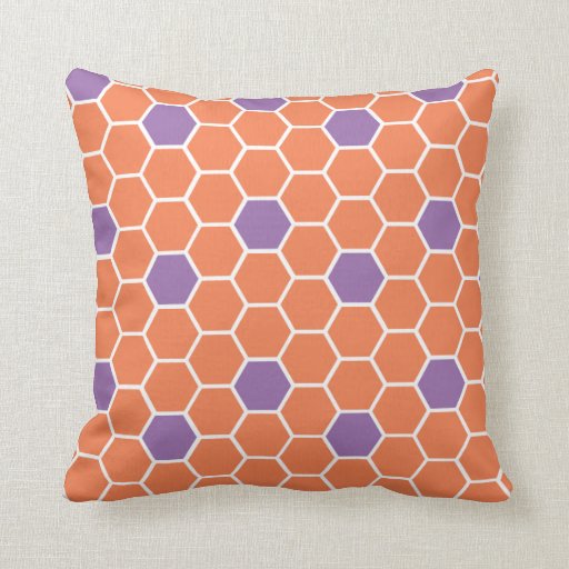 Modern Honeycomb Throw Pillow (orange & purple) Zazzle