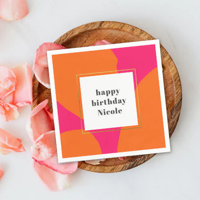 Modern Hot Pink And Orange Abstract Birthday Party Napkins Zazzle