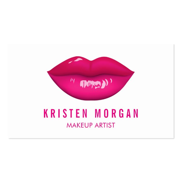 Modern Hot Pink Lips Fashion Makeup Artist Business Card (front side)