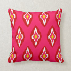 Modern hot pink red yellow Ikat Tribal Pattern 1b Throw Pillows
