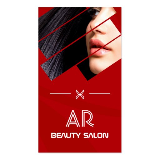 Modern Hot Red Hair Salon Scissors Beauty Monogram Business Cards (front side)