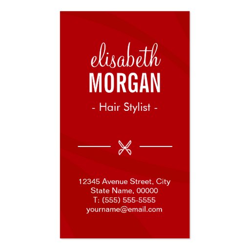 Modern Hot Red Hair Salon Scissors Beauty Monogram Business Cards (back side)