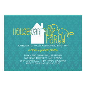Modern Housewarming Party Blue And Yellow Custom Announcements Modern Housewarming Party Blue And Yellow Custom Announcements