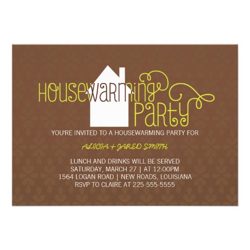 Modern Housewarming Party Brown and Lime Invite