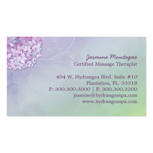 Modern Hydrangeas Spa + Massage Business Cards (back side)