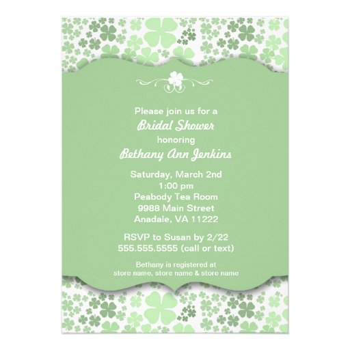 Modern Irish Bridal Shower Invite with clovers (front side)