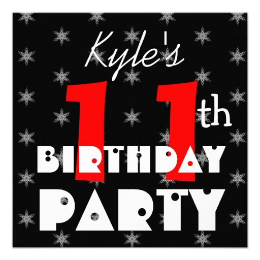 Modern Kid's 11th Birthday Red Black and White Invite