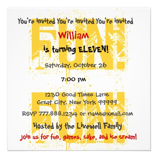 Modern Kid's 11th Birthday Red Black and White Invite