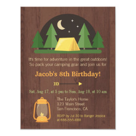 Modern Kids Camping Birthday Party Invitations