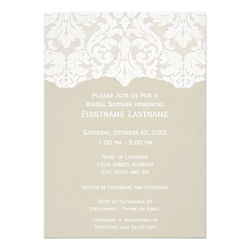 Modern Lace Bridal Shower or Engagement Party Custom Invitations (front side)
